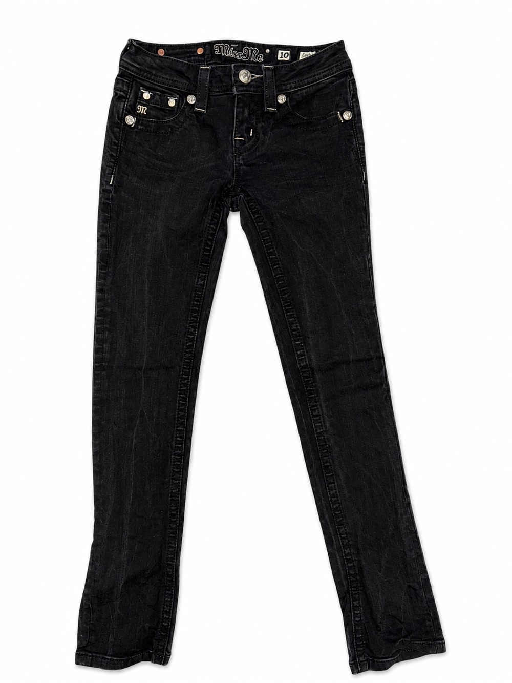 Miss Me Girls Size 10 Black Skinny Jeans Fleur De Lis Bling Stretch